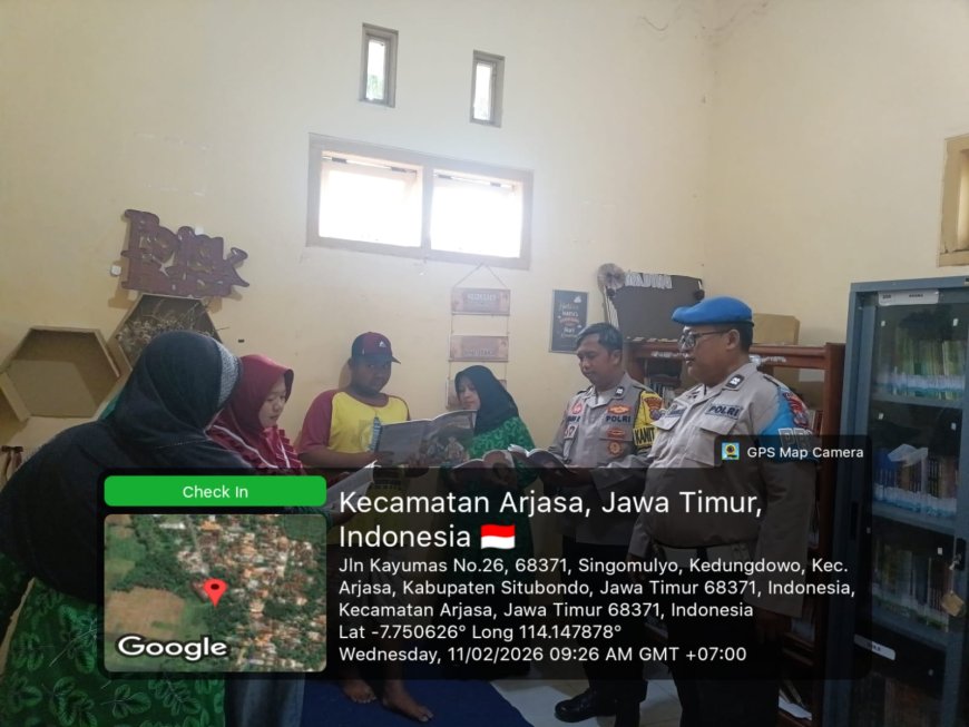 Dukung Budaya Baca,Program Basudewo Anggota Polsek Arjasa Sambangi Perpustakaan Desa