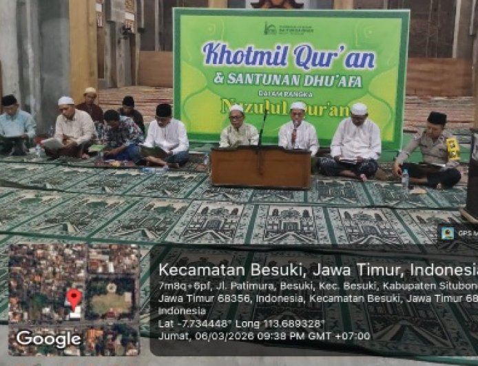 Ps Kanit Binmas Polsek Besuki Hadiri Khotmil Qur’an Nuzulul Qur’an di Masjid Jami Baiturrahman Besuki.